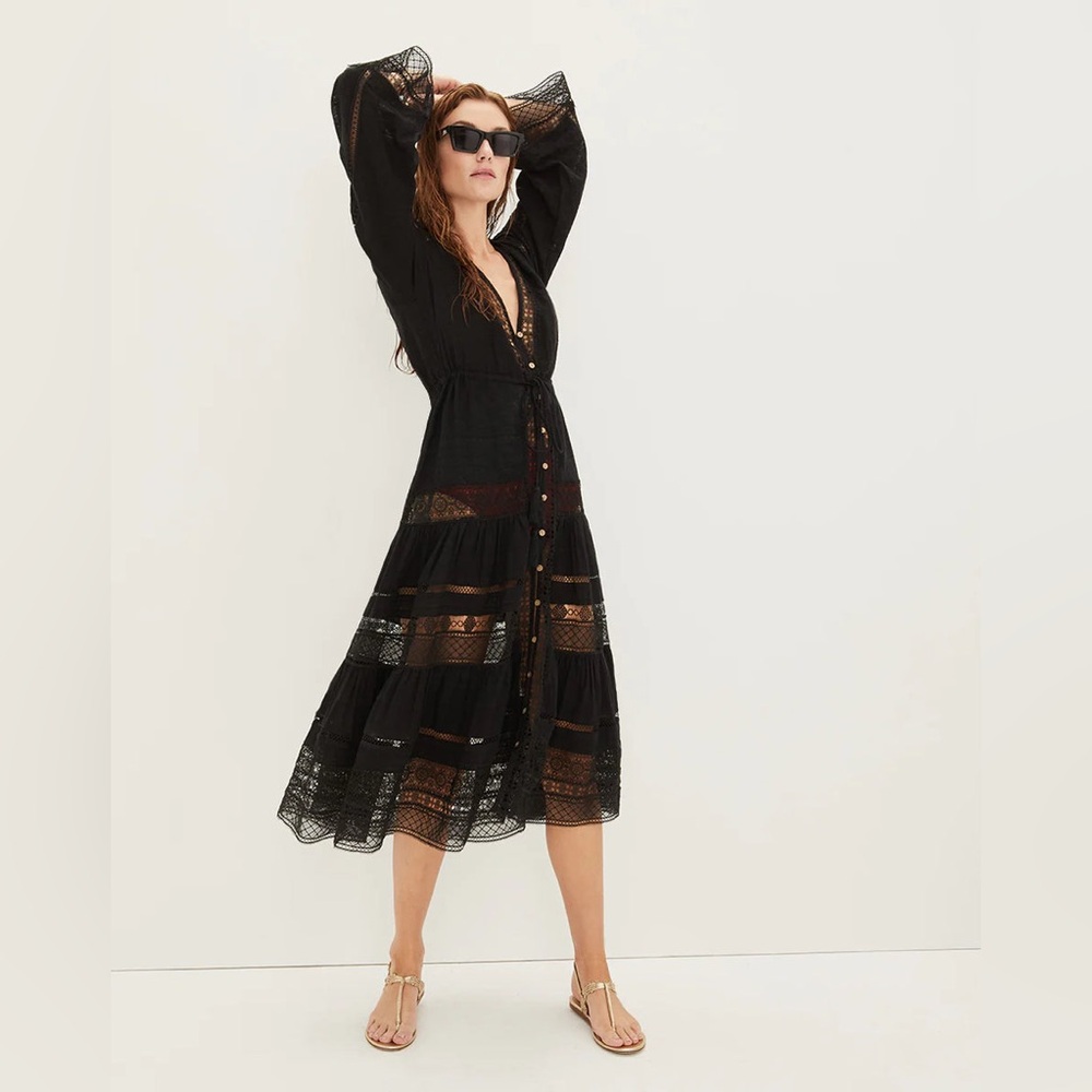 NWT $498 Veronica Beard Minoru Drawstring Lace Inset Midi Dress